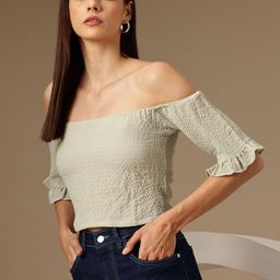 Chemistry Off-Shoulder Bell Sleeve Bardot Crop Top-picture-49