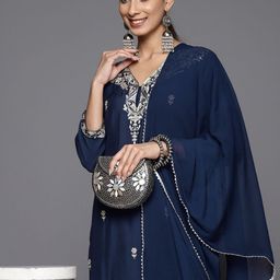 Varanga Floral Embroidered Regular Thread Work Kurta With Trousers & With Dupatta image 1