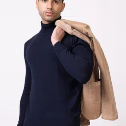 ARMISTO Men Navy Blue Woolen Turtle Neck Pullover-image-92