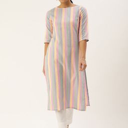 Saanjh Women Striped Straight Kurta-17