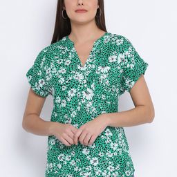 Oxolloxo Women Green & White Printed Shirt Style Top-image-102