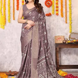 KALINI Ethnic Motifs Zari Block Print Saree-8