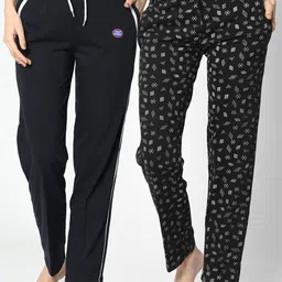 VIMAL JONNEY Women Pack Of 2 Navy Blue & Black Printed Lounge Pants-image-75