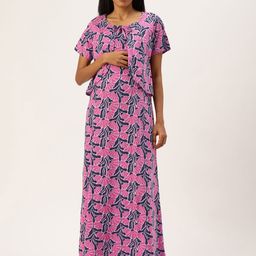 Nejo Printed Pure Cotton Maternity Maxi Nightdress-image-76
