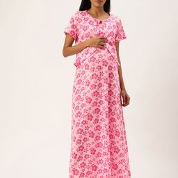 Nejo Printed Pure Cotton Maternity Maxi Nightdress-image-72