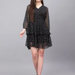 ANVI Be Yourself Women Black Printed Fit and Flare Dress-image-79