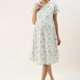 Nejo Pure Cotton Tropical Printed Maternity A-Line Dress-image-74