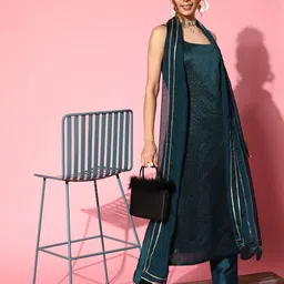 Inddus Women Kurta with Trousers & With Dupatta-image-5