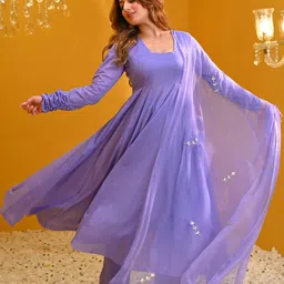 KALINI Square Neck Anarkali Kurta With Palazzo And Dupatta-26