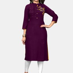 KALINI Women Purple Floral Embroidered Thread Work Kurta-image-71