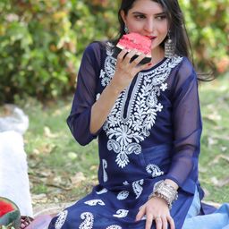 KALINI Women Floral Printed Embroidered Chikankari Kurta-image-23