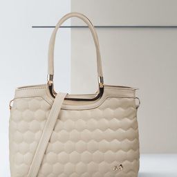 Metro Beige Oversized Structured Handheld Bag with Quilted-6