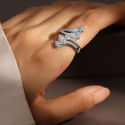 Rubans Rhodium Plated Baguette & Cubic Zirconia Studded Adjustable Openable Statement Ring-image-37