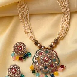 ADIVA Gold-Plated Kundan-Studded & Beaded Jewellery Set-8