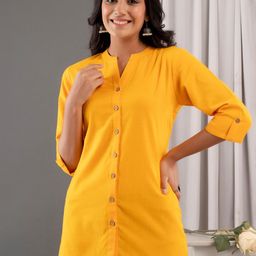 Kohsh Mandarin Collar Rooll-Up Sleeves Pure Cotton Top-picture-28