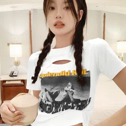 LULU & SKY Typography Printed Cut-Out Detailed Crop Top-picture-19