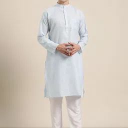 SOJANYA Men Blue & White Pure Cotton Striped Kurta-image-45
