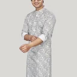 Authentics Men Geometric Yoke Design Sequinned Kurta-picture-9