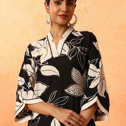 Jaipur Kurti Floral Printed V Neck Pure Cotton Kurta-image-80