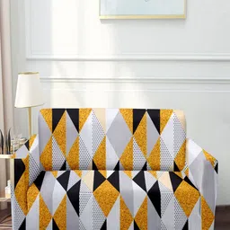 Cortina White & Black Geometric-Printed 2-Seater Sofa Cover-image-24