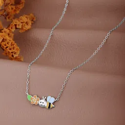 Carlton London Rhodium Plated Floral Bee Enamel Necklace-52