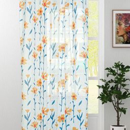 HOMADORN White & Blue Floral Printed Sheer Door Curtain-29