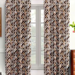 Cortina Brown & White 2 Pieces Geometric Window Curtain-image-91