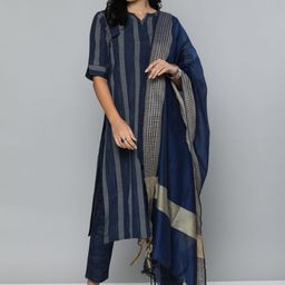 Kvsfab Blue & Cream-Coloured Unstitched Dress Material-image-81
