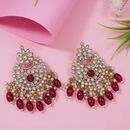 I Jewels Gold-Plated Kundan Studded Contemporary Chandbali-10