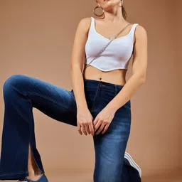DOLCE CRUDO Women Bootcut Heavy Fade Stretchable Jeans-image-60
