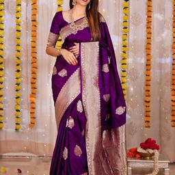 KALINI Ethnic Motifs Woven Designed Zari Banarasi Saree-53