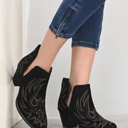 CARLO ROMANO Black Textured Suede Party Block Heeled Boots-picture-0