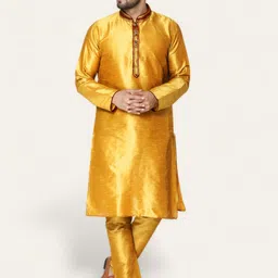 Enciger Men Gold-Toned Dupion Silk Kurta with Churidar-image-6