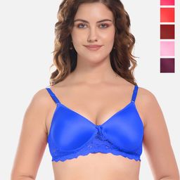 FIMS Purple & Red Pack of 6 Cotton Solid Lightly Padded Bra-image-67