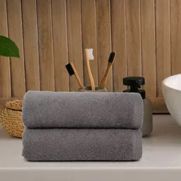 DREAM WEAVERZ Grey 2 Pieces Cotton 550 GSM Hand Towels-image-14