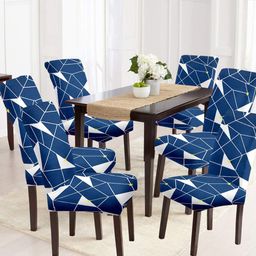 Cortina Set Of 6 Navy Blue & White Printed Chair Covers-image-71
