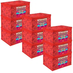 Kuber Industries Red 9 Pieces Printed Saree Organizers-12