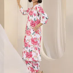 Libas Women Floral Printed Pleated Kurta with Trousers-19