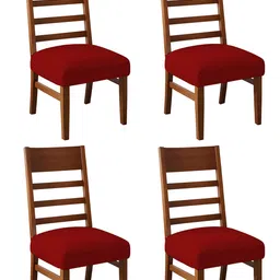 Lazi 4 Pieces Red Stretchable Dining Chair Seat Covers-18
