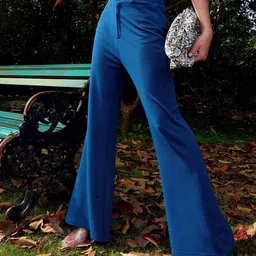 SASSAFRAS Women Blue Comfort Flared Easy Wash Trousers-image-49