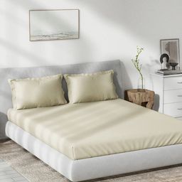 DDecor Beige 180 TC King Bedsheet with 2 Pillow Covers-picture-49