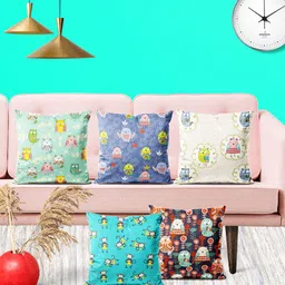 ArtzFolio Multicoloured Set of 5 Square Cushion Covers-7