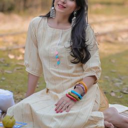 KALINI Striped Round Neck Straight Kurta With Trousers-5