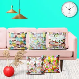 ArtzFolio Multicoloured Set of 5 Square Cushion Covers-36