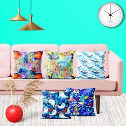 ArtzFolio Multicoloured Set of 5 Square Cushion Covers-90