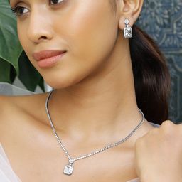 Rubans Rhodium Plated Cubic Zirconia Studded Pendant Necklace Set-image-66