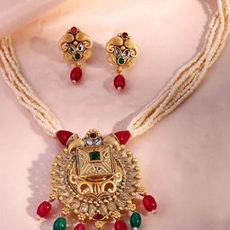 ADIVA 22K Gold-Plated Stones Studded & Beaded Jewellery Set-image-44
