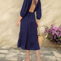 DressBerry Puff Sleeve Tie-Up Detail Sheath Midi Dress-picture-38