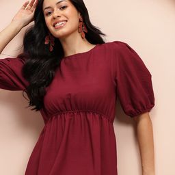 Mast & Harbour Puff Sleeve Tiered Fit & Flare Midi Dress-picture-17
