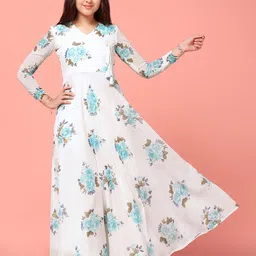 FASHION DREAM Girls Floral Printed V-Neck Tie-Ups Georgette Maxi Dress-picture-58